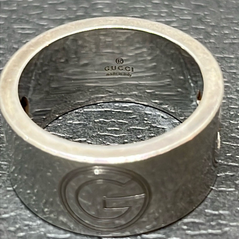 GUCCI SOLID STERLING SILVER G RING SIZE 15 STAMP 71/4 US SIZE. MADE IN ITALY 🇮🇹 - Picture 3 of 9